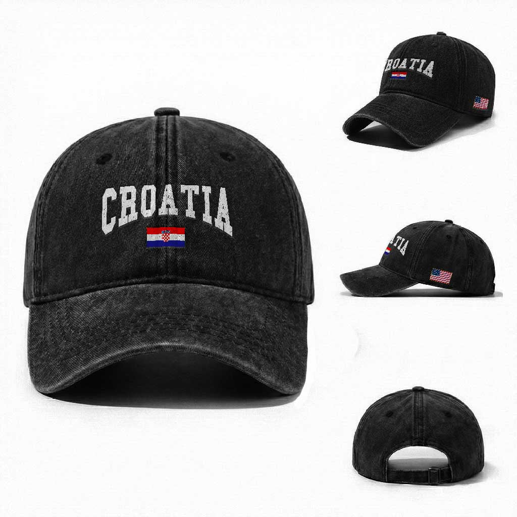 Croatia Hrvatska Flag Zagreb Croatian Jersey Retro Washed Cotton Baseball Cap