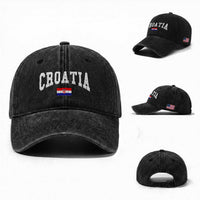 Croatia Hrvatska Flag Zagreb Croatian Jersey Retro Washed Cotton Baseball Cap