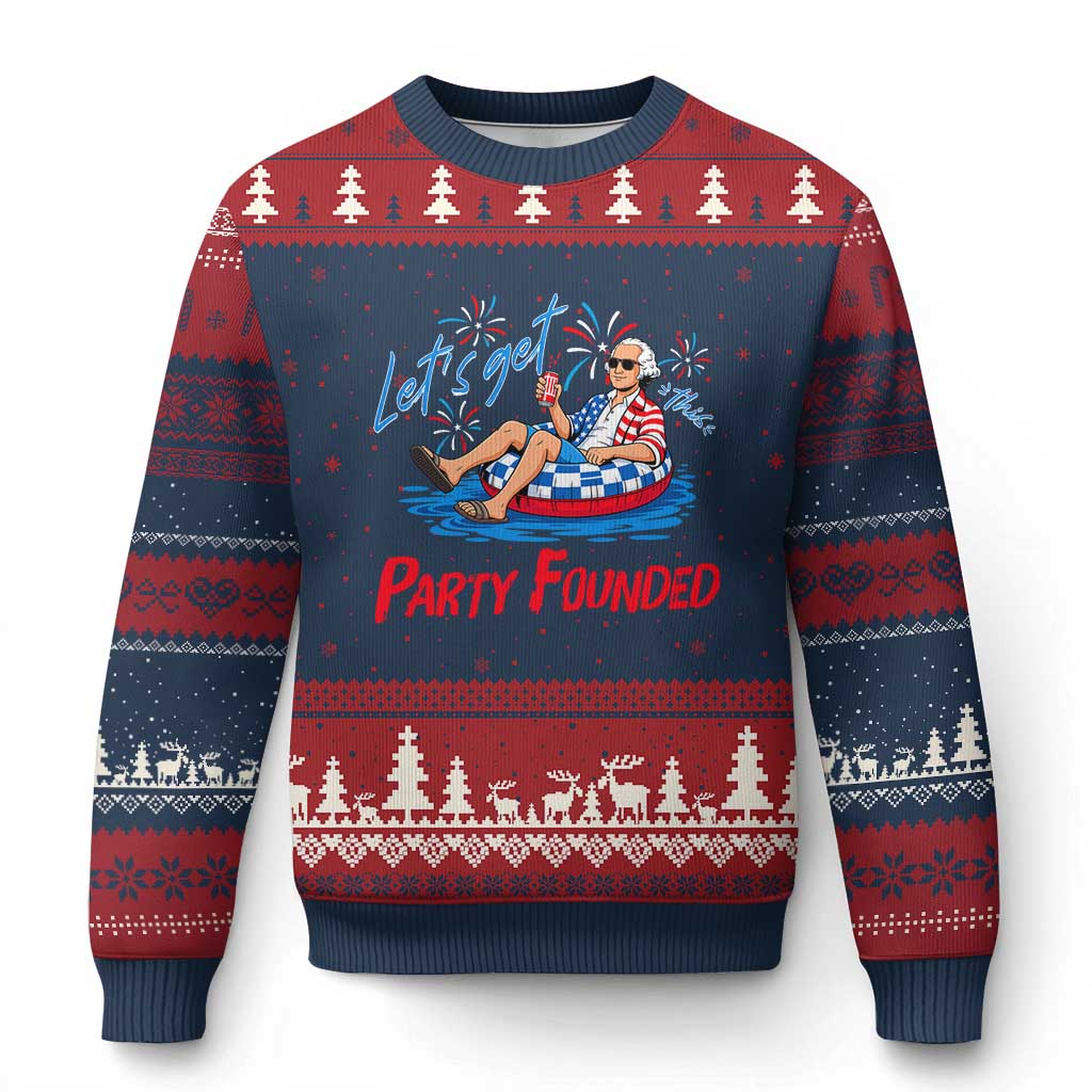 George Washington 4th of July Pool Party Ugly Christmas Sweater Let's Get This Party Founded