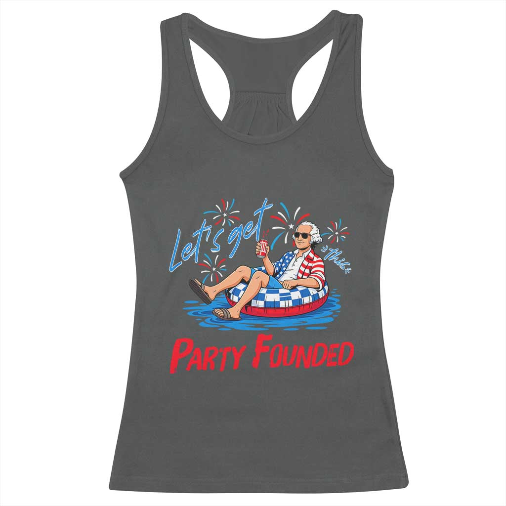 George Washington 4th of July Pool Party Racerback Tank Top Let's Get This Party Founded