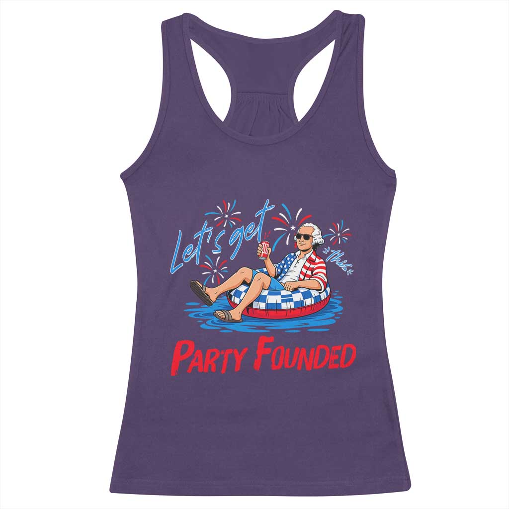 George Washington 4th of July Pool Party Racerback Tank Top Let's Get This Party Founded