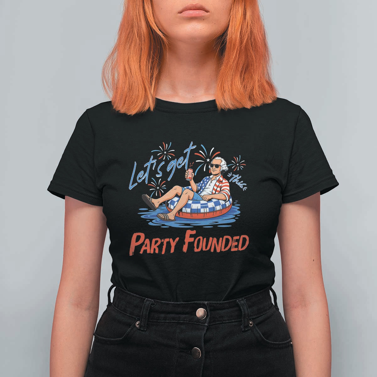 George Washington 4th of July Pool Party T Shirt For Women Let's Get This Party Founded