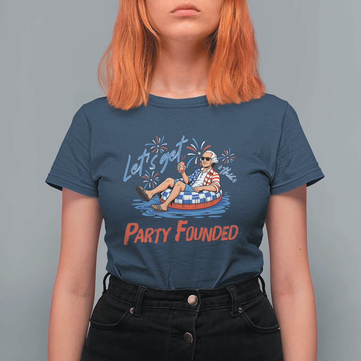 George Washington 4th of July Pool Party T Shirt For Women Let's Get This Party Founded