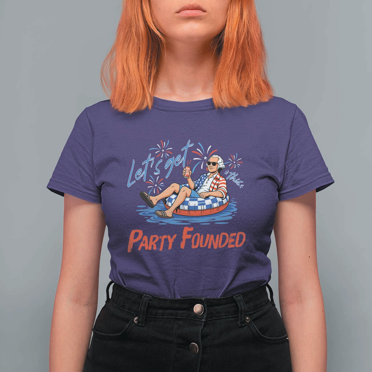 George Washington 4th of July Pool Party T Shirt For Women Let's Get This Party Founded