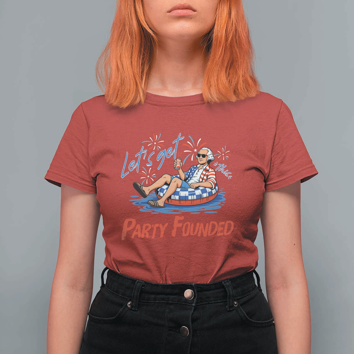 George Washington 4th of July Pool Party T Shirt For Women Let's Get This Party Founded