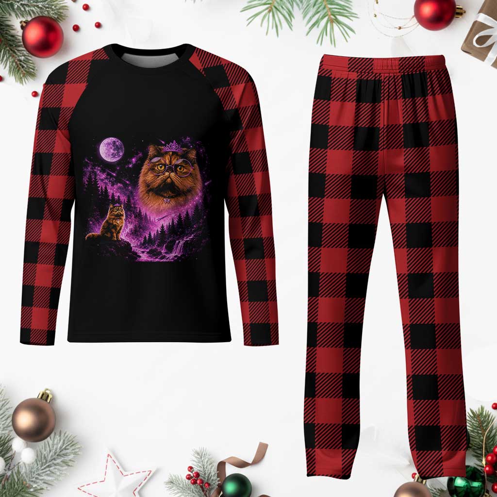 Princess Cat Howling To The Moon Vintage 90s Nature Plaid Pajama Set