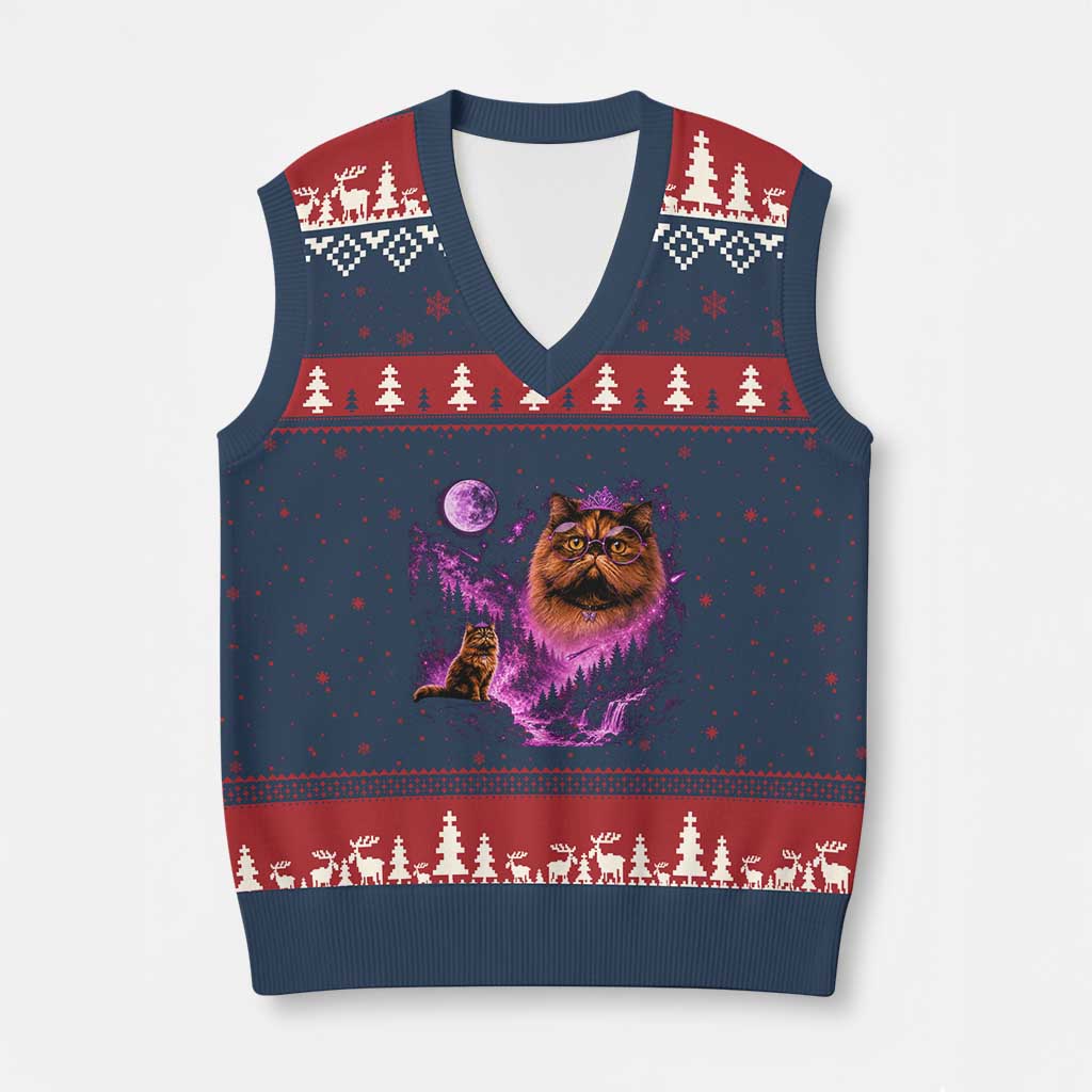 Princess Cat Howling To The Moon Vintage 90s Nature V-Neck Knit Sweater Vest