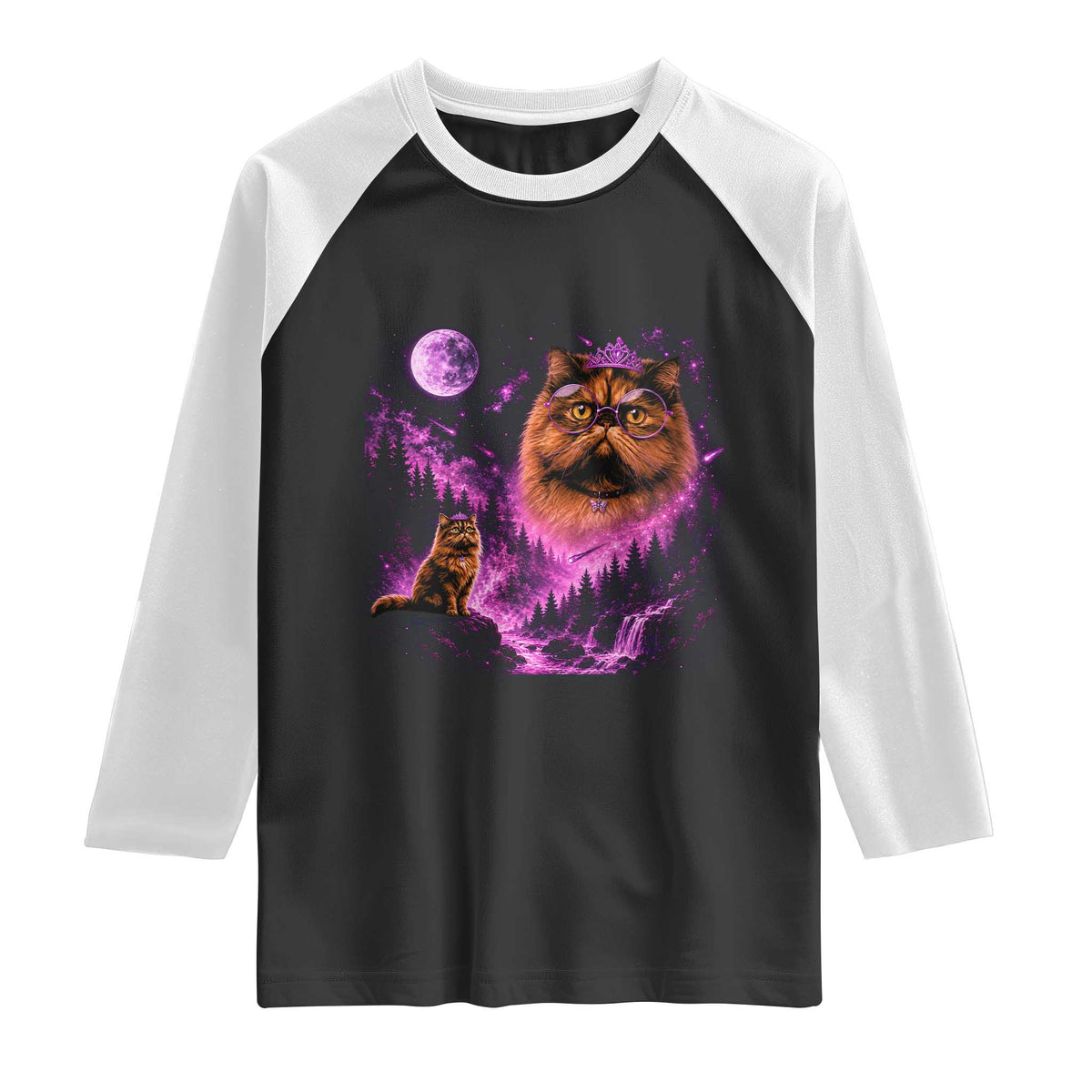 Princess Cat Howling To The Moon Vintage 90s Nature Raglan Shirt