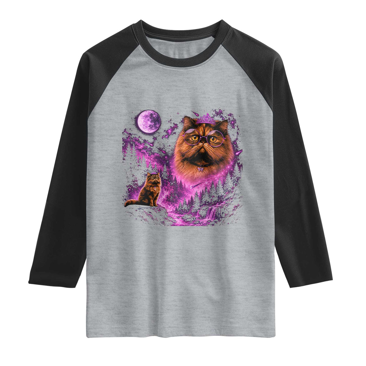 Princess Cat Howling To The Moon Vintage 90s Nature Raglan Shirt