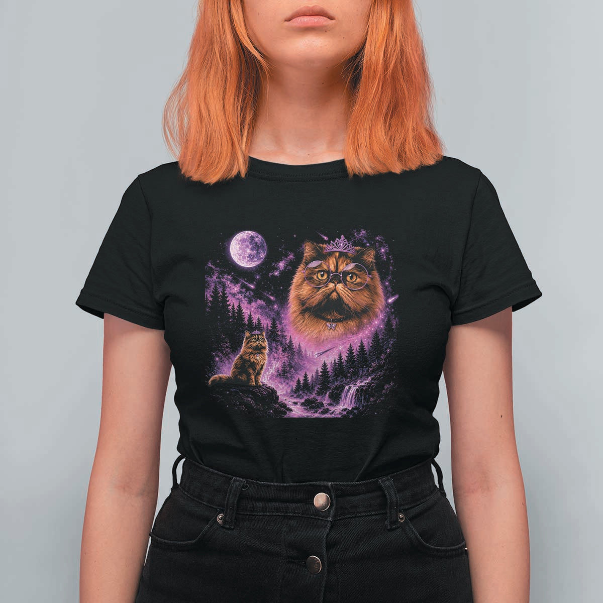 Princess Cat Howling To The Moon Vintage 90s Nature T Shirt For Women