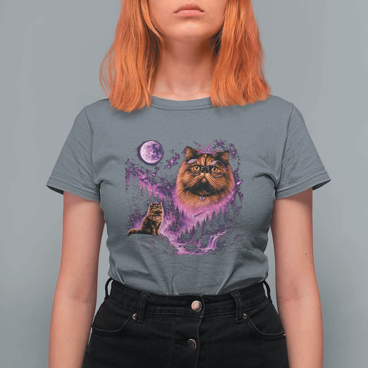 Princess Cat Howling To The Moon Vintage 90s Nature T Shirt For Women