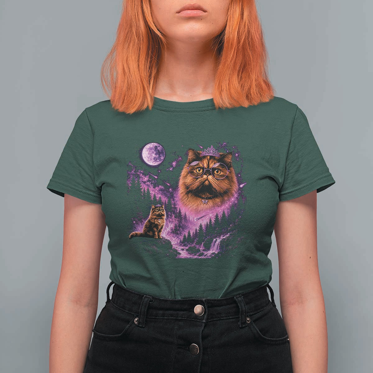 Princess Cat Howling To The Moon Vintage 90s Nature T Shirt For Women