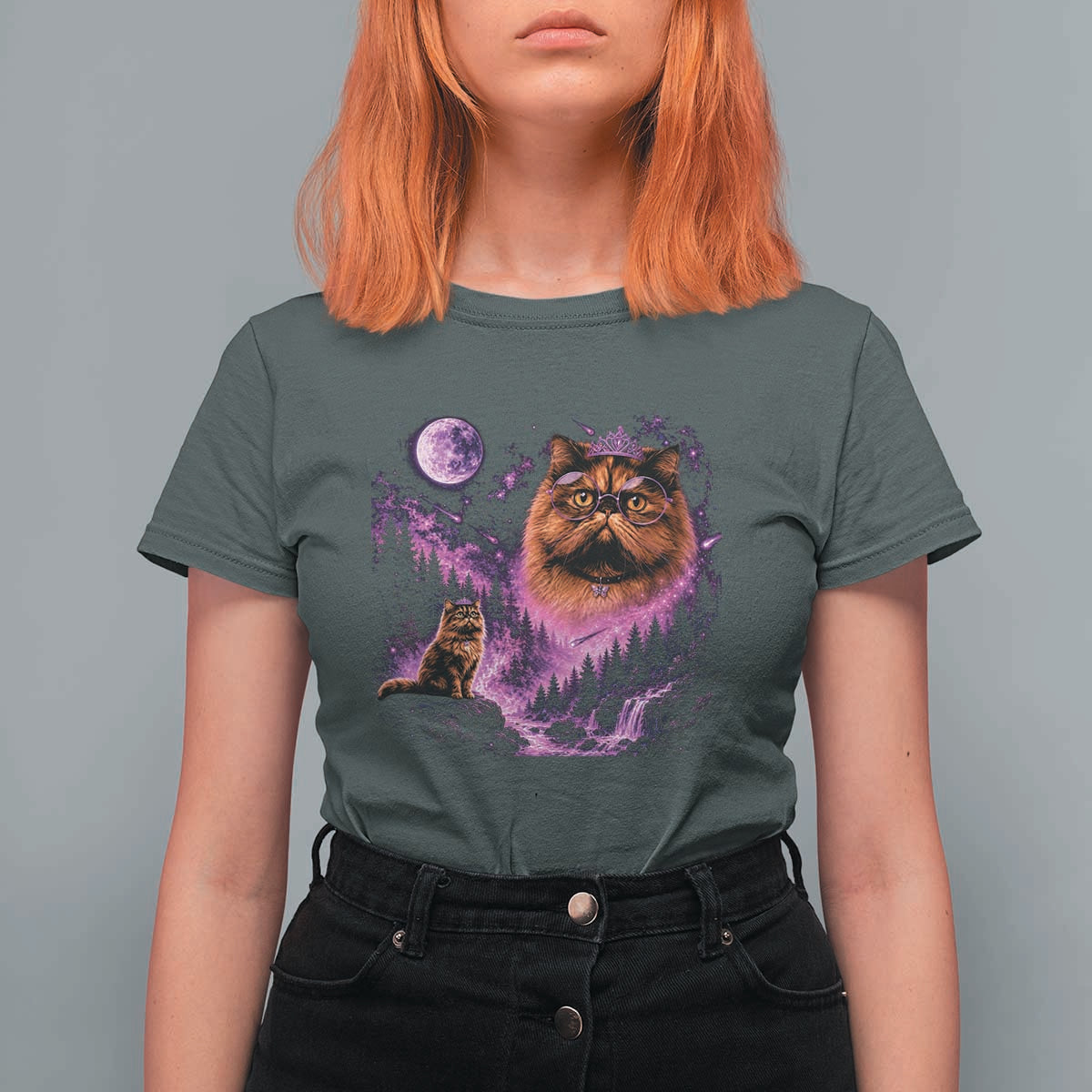 Princess Cat Howling To The Moon Vintage 90s Nature T Shirt For Women