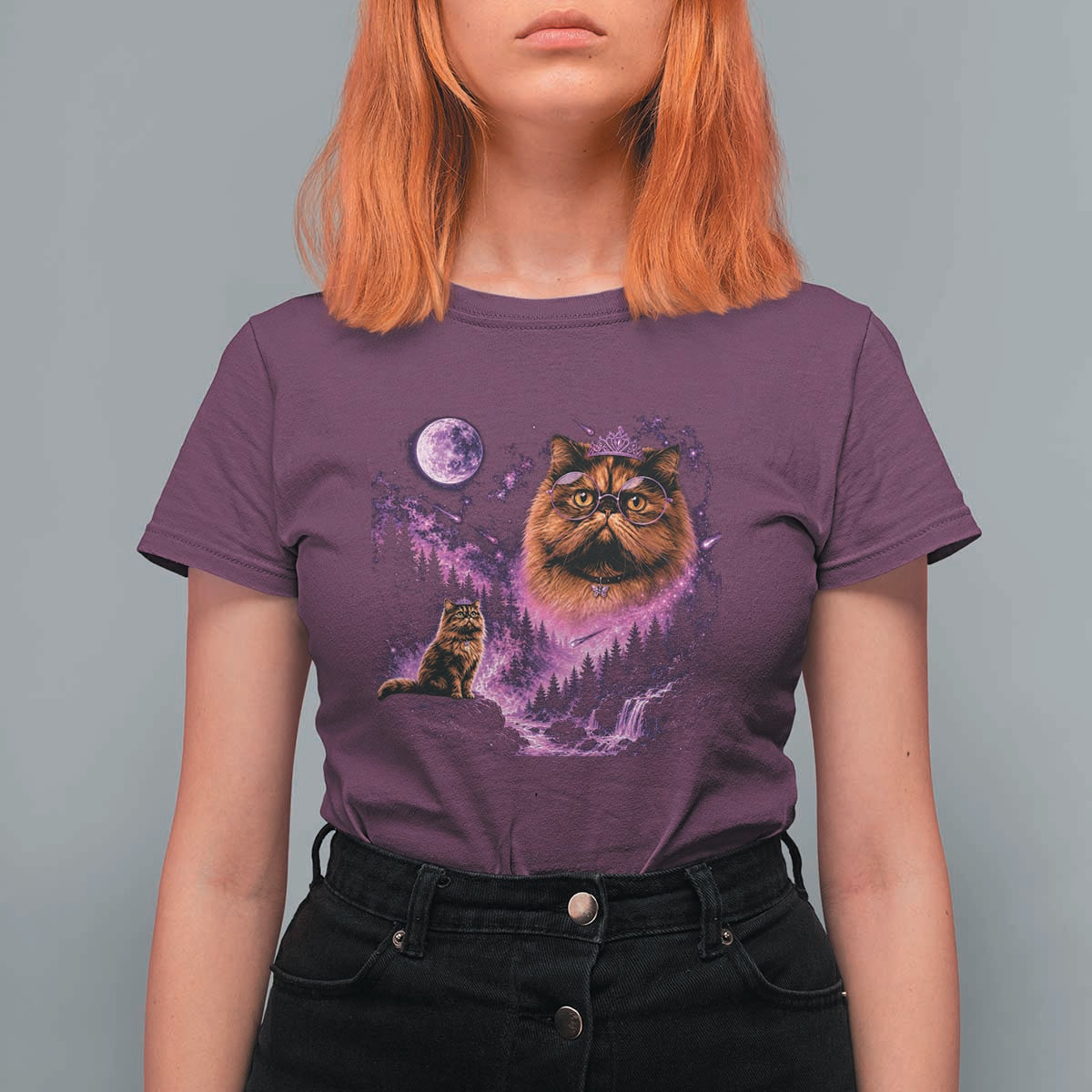 Princess Cat Howling To The Moon Vintage 90s Nature T Shirt For Women