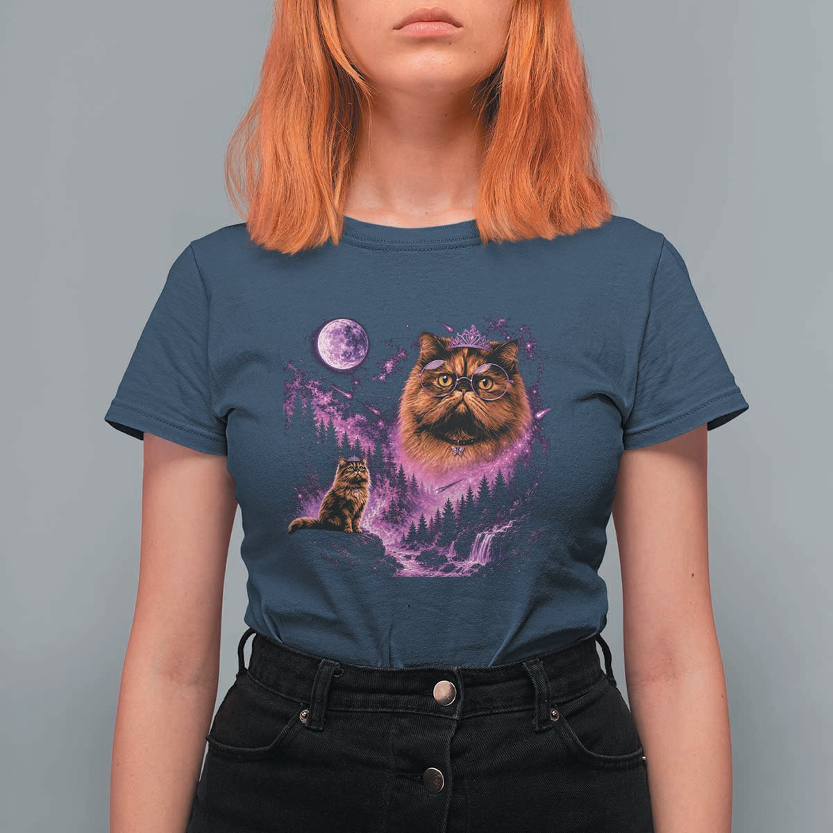 Princess Cat Howling To The Moon Vintage 90s Nature T Shirt For Women