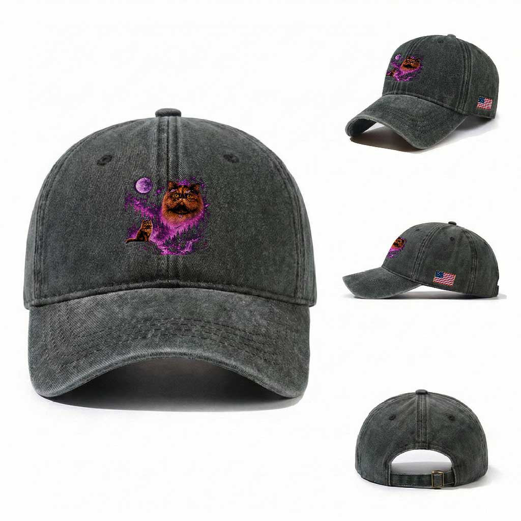 Princess Cat Howling To The Moon Vintage 90s Nature Washed Cotton Baseball Cap