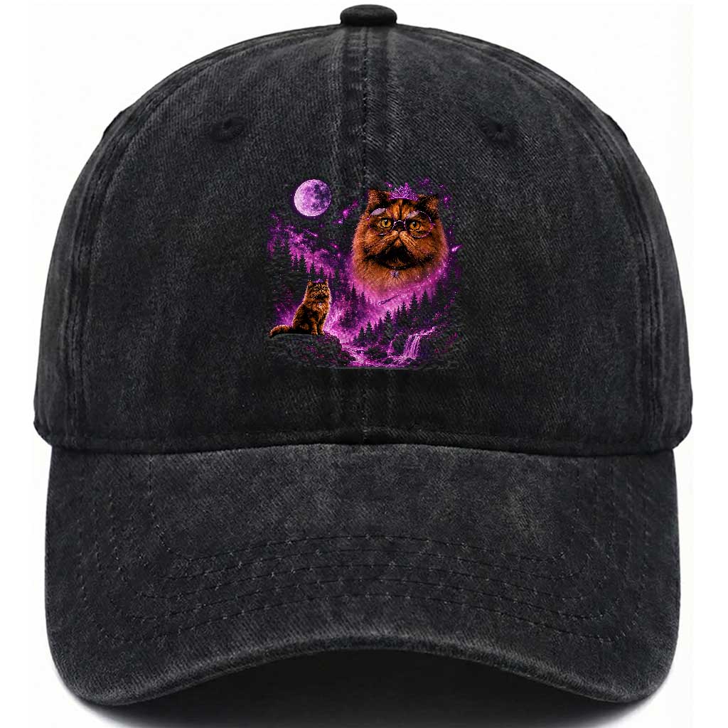 Princess Cat Howling To The Moon Vintage 90s Nature Washed Cotton Baseball Cap