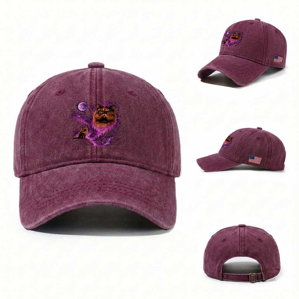 Princess Cat Howling To The Moon Vintage 90s Nature Washed Cotton Baseball Cap