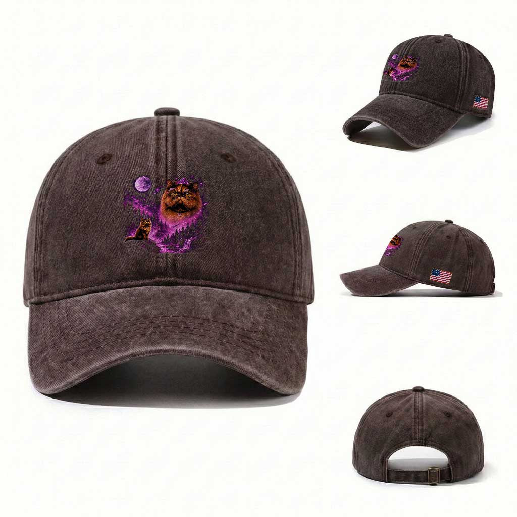 Princess Cat Howling To The Moon Vintage 90s Nature Washed Cotton Baseball Cap