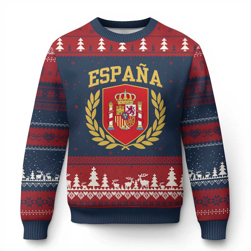 Espana Escudo Retro Spain Coat of Arms Español Ugly Christmas Sweater