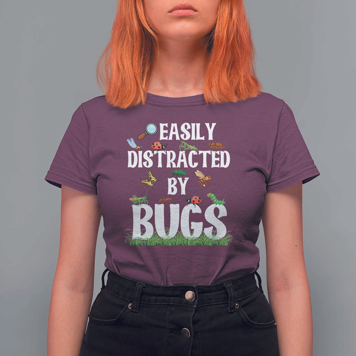 Funny Insects T Shirt For Women Easily Distracted By Bugs Science School - Wonder Print Shop