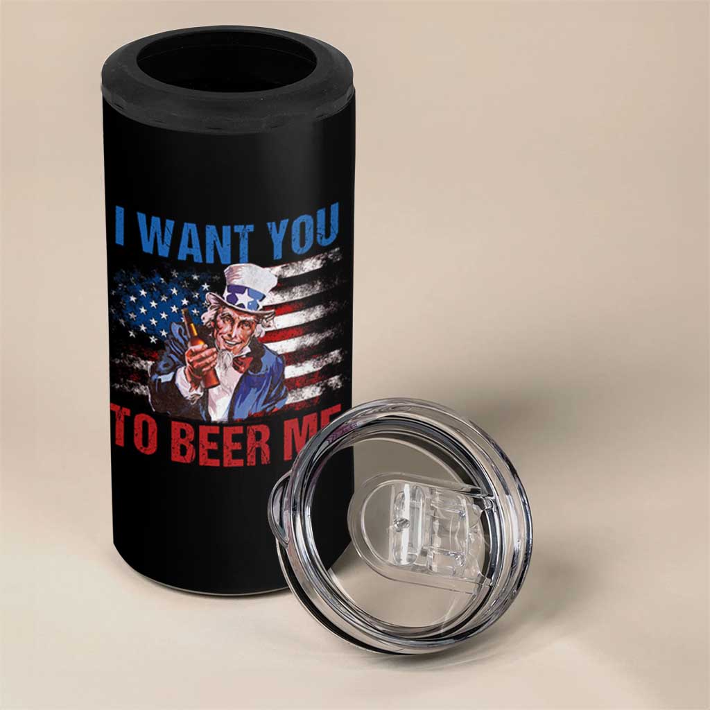Funny Uncle Sam 4 in 1 Can Cooler Tumbler I Want You To Beer Me American Flag - Wonder Print Shop