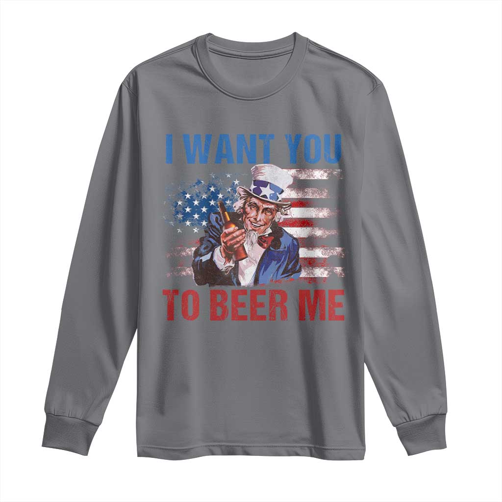 Funny Uncle Sam Long Sleeve Shirt I Want You To Beer Me American Flag - Wonder Print Shop