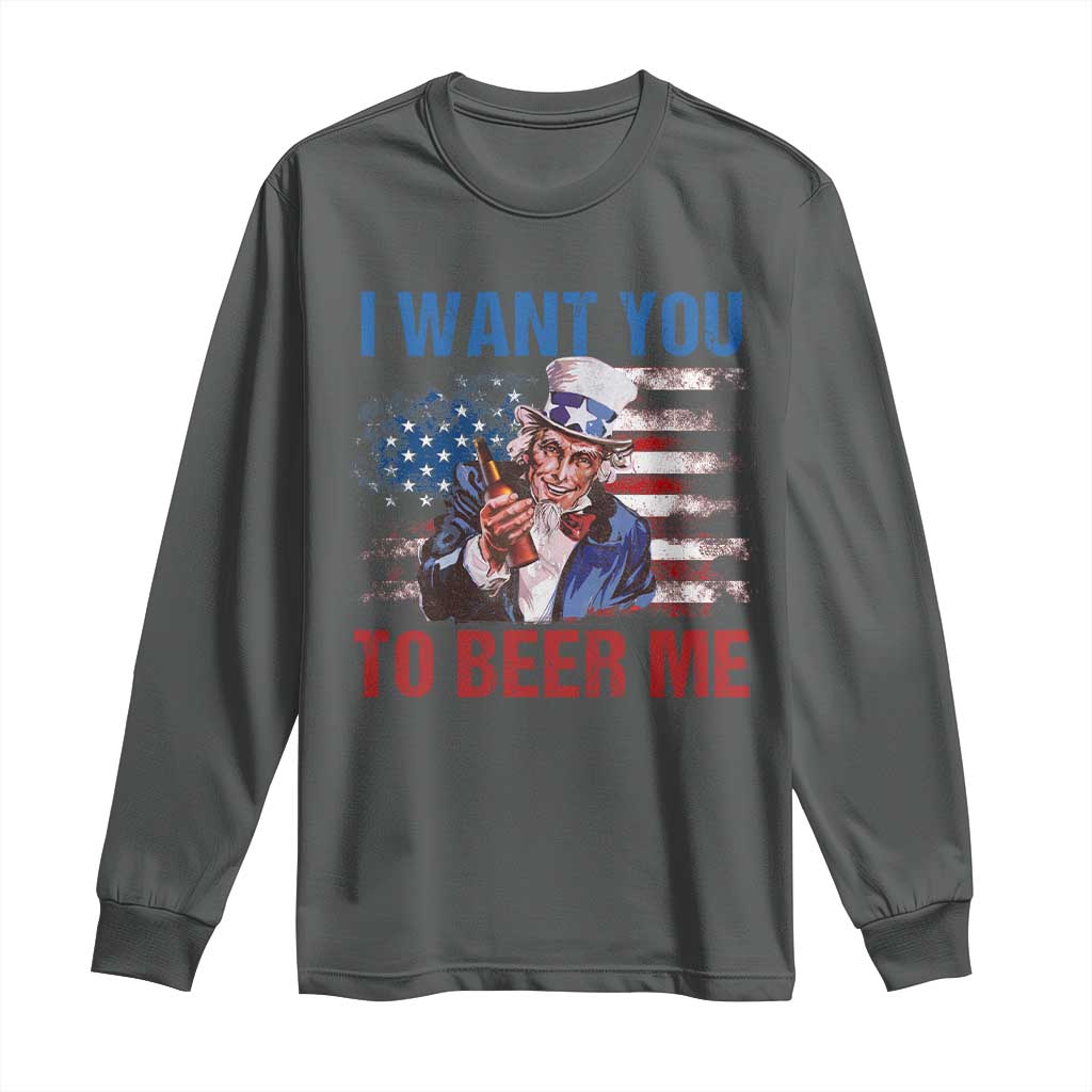 Funny Uncle Sam Long Sleeve Shirt I Want You To Beer Me American Flag - Wonder Print Shop