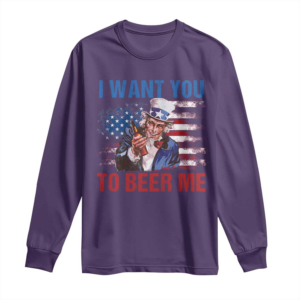 Funny Uncle Sam Long Sleeve Shirt I Want You To Beer Me American Flag - Wonder Print Shop