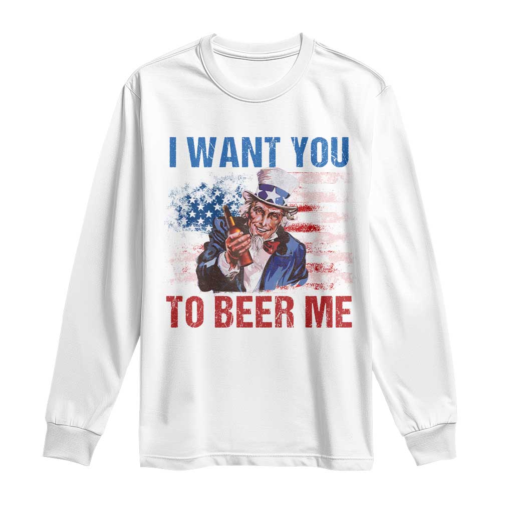 Funny Uncle Sam Long Sleeve Shirt I Want You To Beer Me American Flag - Wonder Print Shop