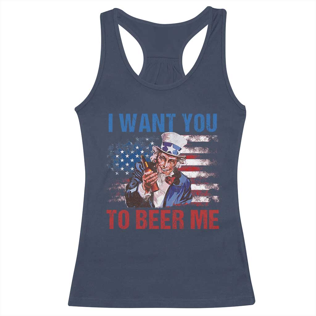 Funny Uncle Sam Racerback Tank Top I Want You To Beer Me American Flag - Wonder Print Shop