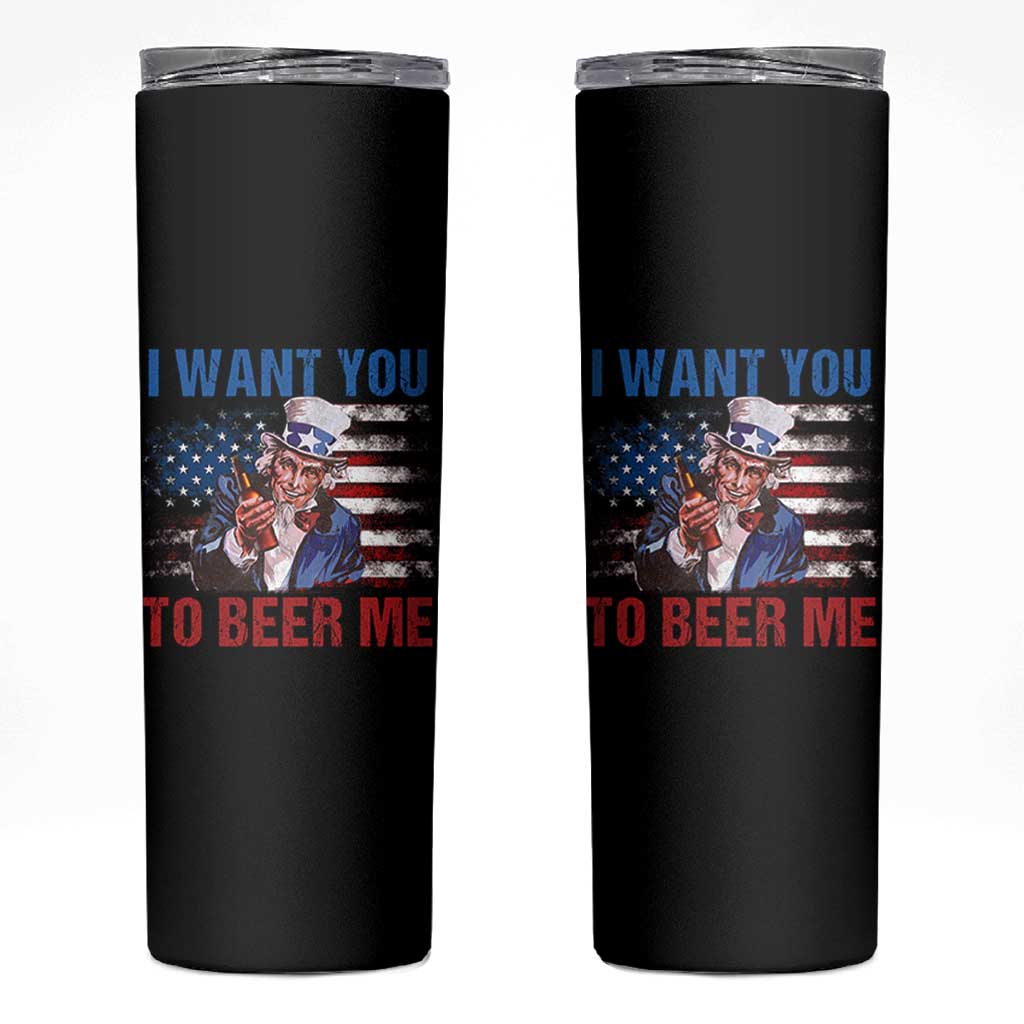 Funny Uncle Sam Skinny Tumbler I Want You To Beer Me American Flag - Wonder Print Shop