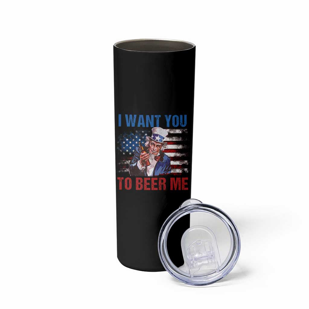 Funny Uncle Sam Skinny Tumbler I Want You To Beer Me American Flag - Wonder Print Shop