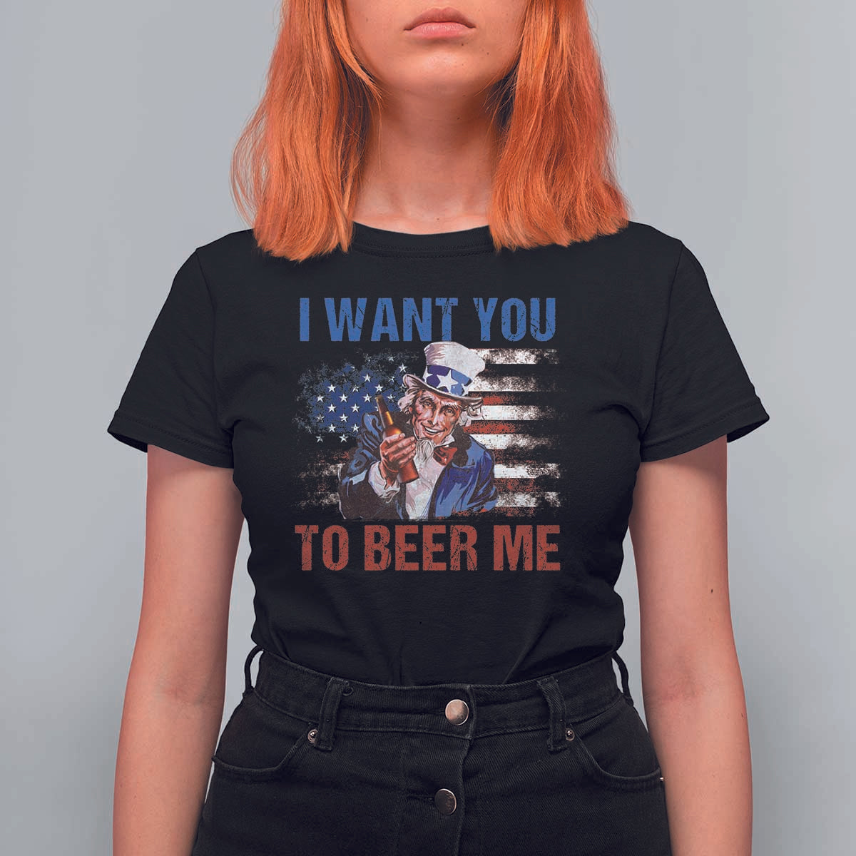 Funny Uncle Sam T Shirt For Women I Want You To Beer Me American Flag - Wonder Print Shop
