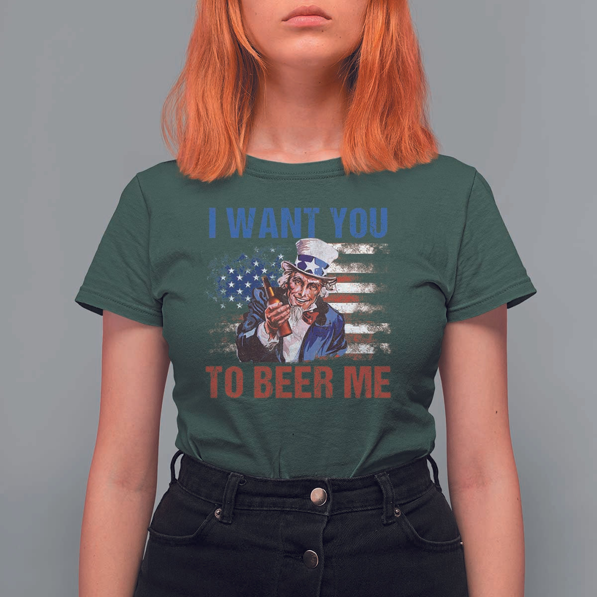 Funny Uncle Sam T Shirt For Women I Want You To Beer Me American Flag - Wonder Print Shop