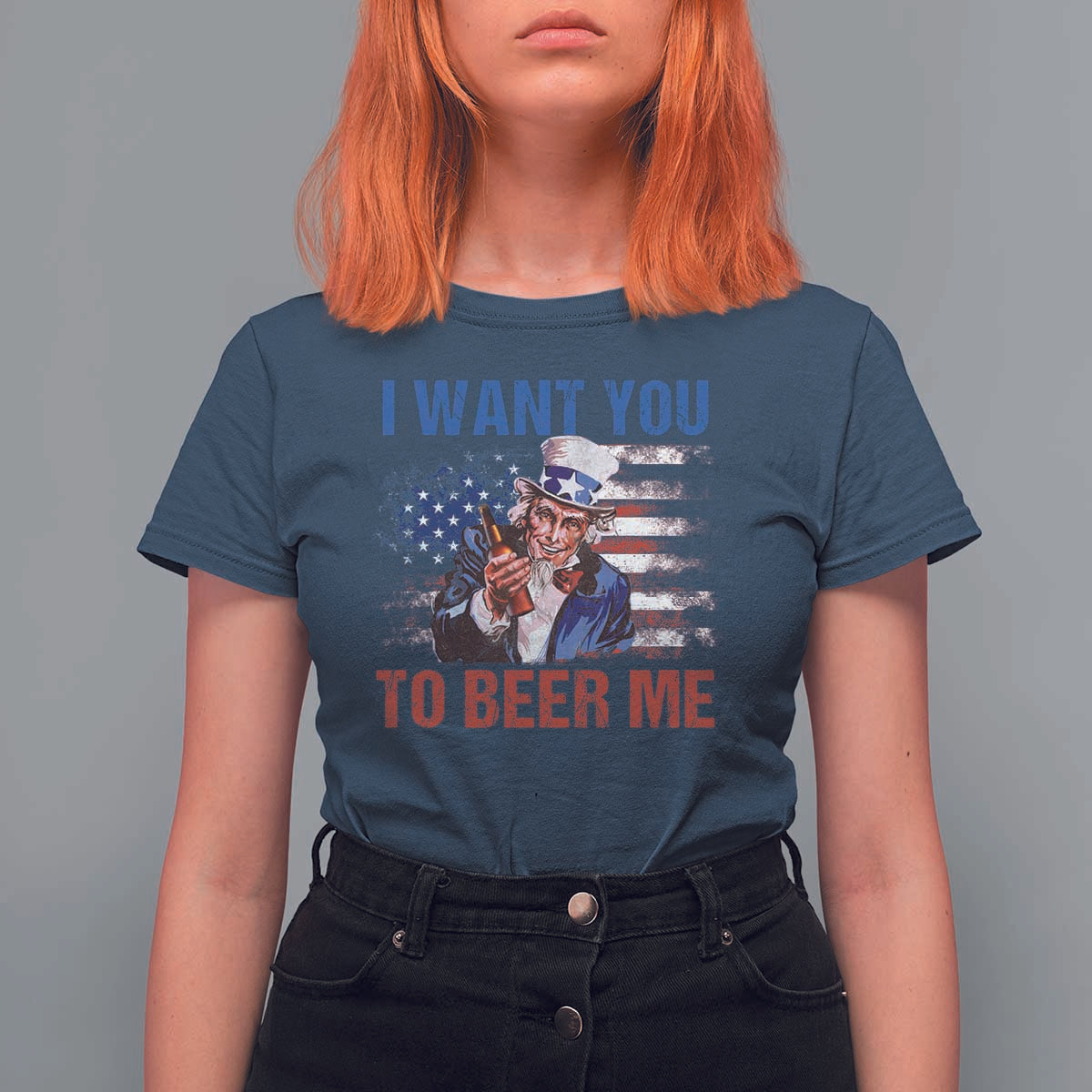 Funny Uncle Sam T Shirt For Women I Want You To Beer Me American Flag - Wonder Print Shop