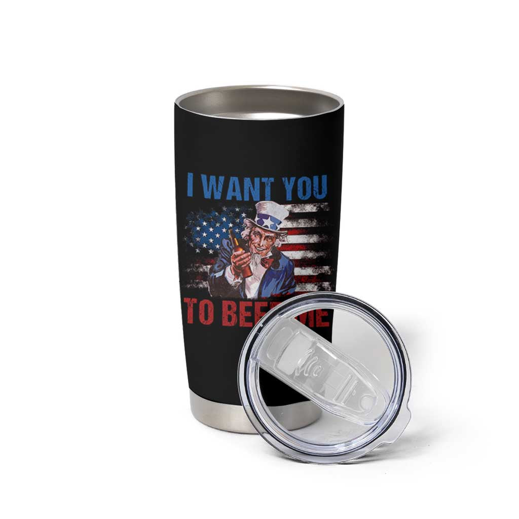 Funny Uncle Sam Tumbler Cup I Want You To Beer Me American Flag - Wonder Print Shop