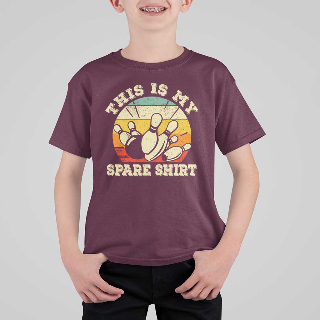 Funny Bowling T Shirt For Kid This Is My Spare Shirt Retro Ball Pins Strike Spilt - Wonder Print Shop