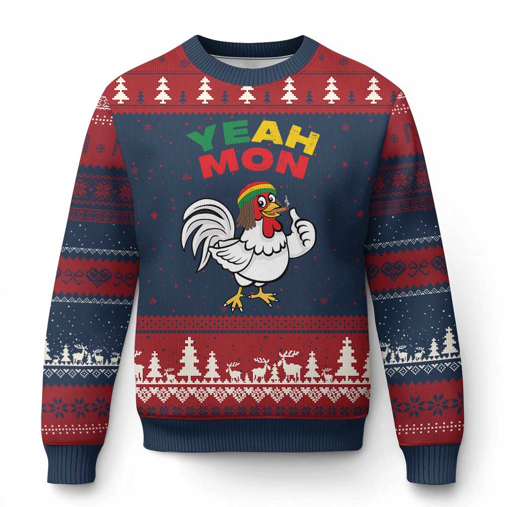 Jamaica Chicken Ugly Christmas Sweater Yeah Mon Jamaican Rastacap - Wonder Print Shop