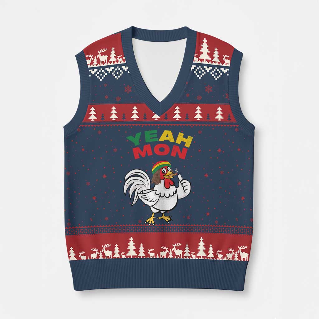 Jamaica Chicken V-Neck Knit Sweater Vest Yeah Mon Jamaican Rastacap - Wonder Print Shop