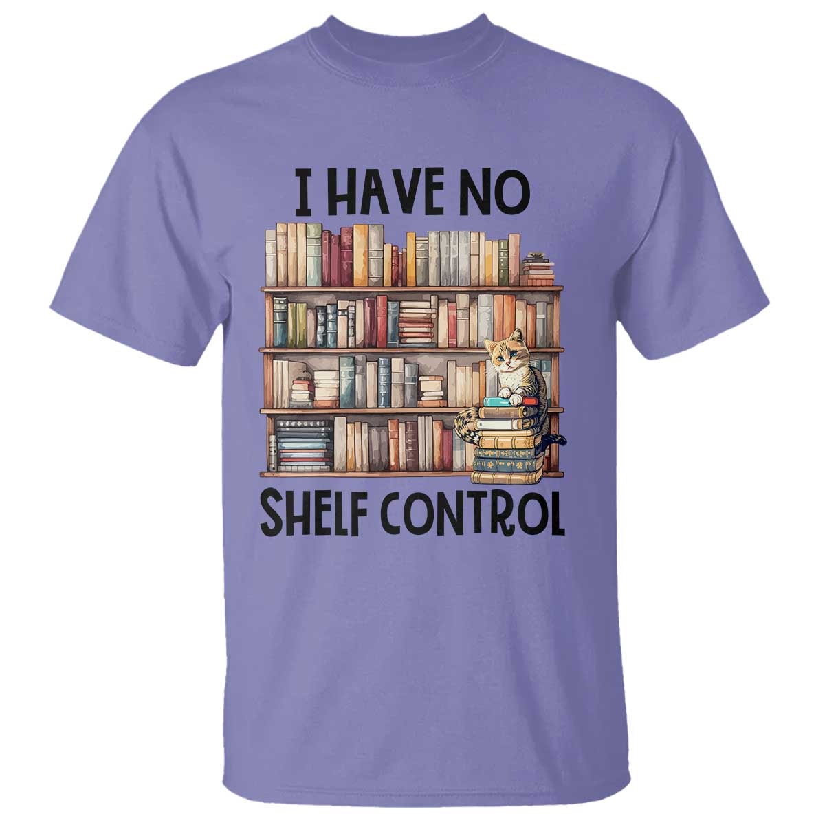 Funny Library Reading T Shirt I Have No Shelf Control Books Cat - Wonder Print Shop