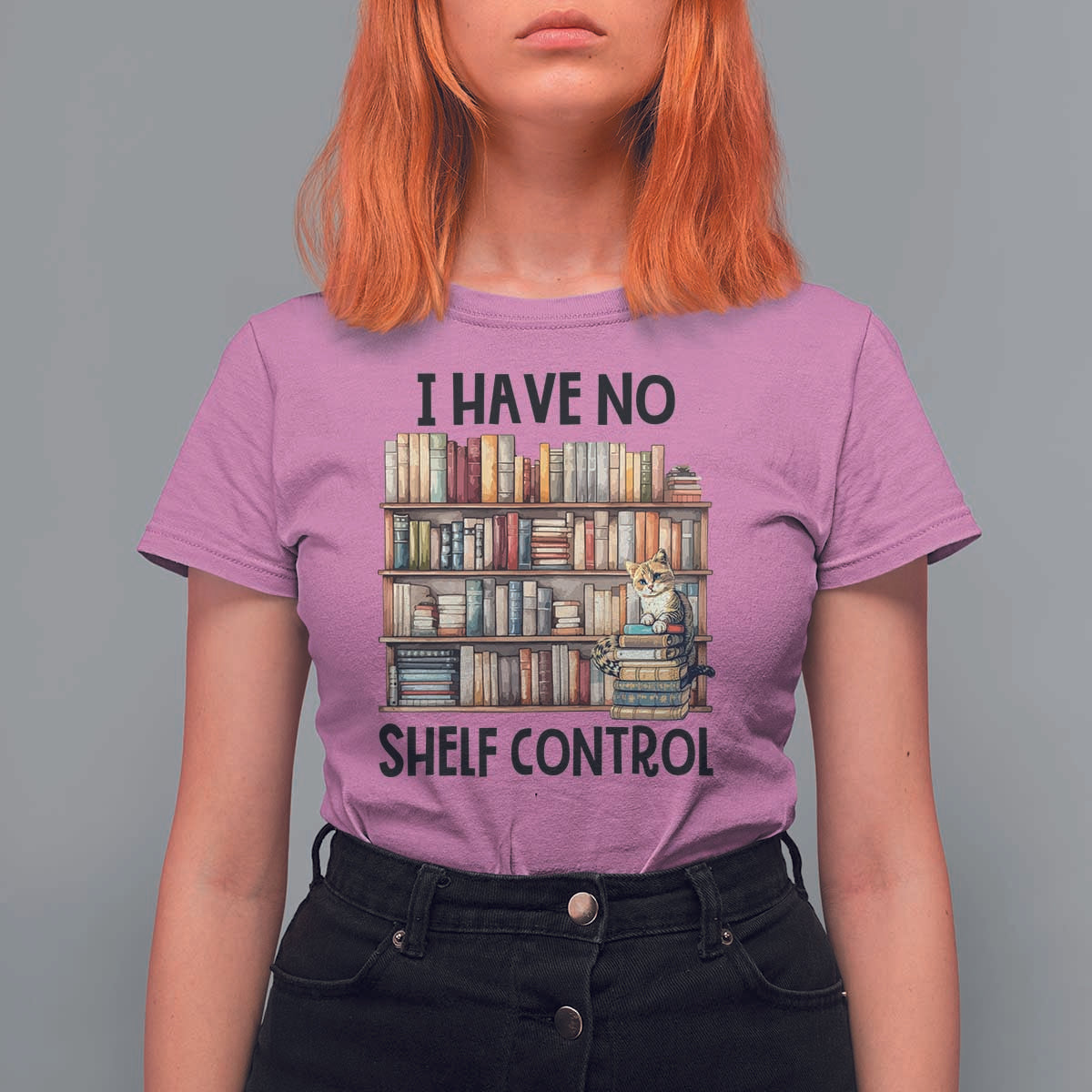 Funny Library Reading T Shirt For Women I Have No Shelf Control Books Cat - Wonder Print Shop