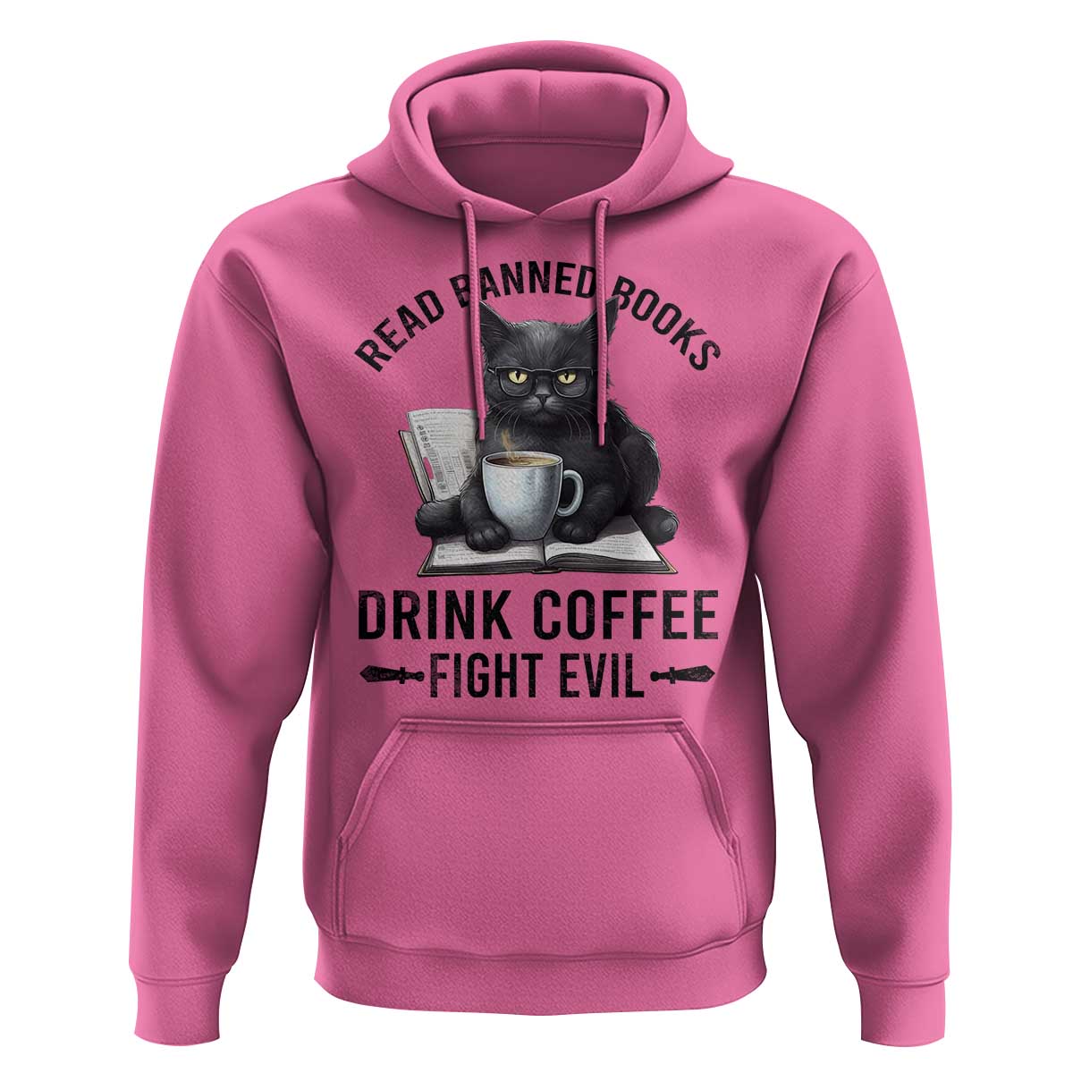 Funny Reading Cat Hoodie Read Banned Books Drink Coffee Fight Evil BookWorm - Wonder Print Shop