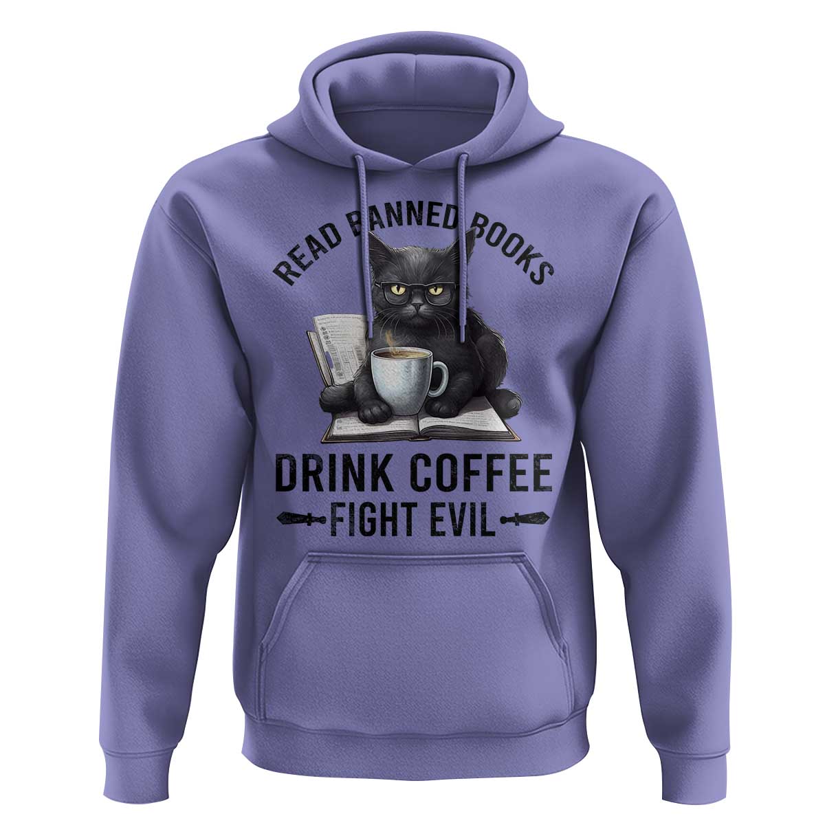 Funny Reading Cat Hoodie Read Banned Books Drink Coffee Fight Evil BookWorm - Wonder Print Shop