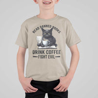 Funny Reading Cat T Shirt For Kid Read Banned Books Drink Coffee Fight Evil BookWorm - Wonder Print Shop