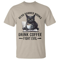 Funny Reading Cat T Shirt Read Banned Books Drink Coffee Fight Evil BookWorm - Wonder Print Shop