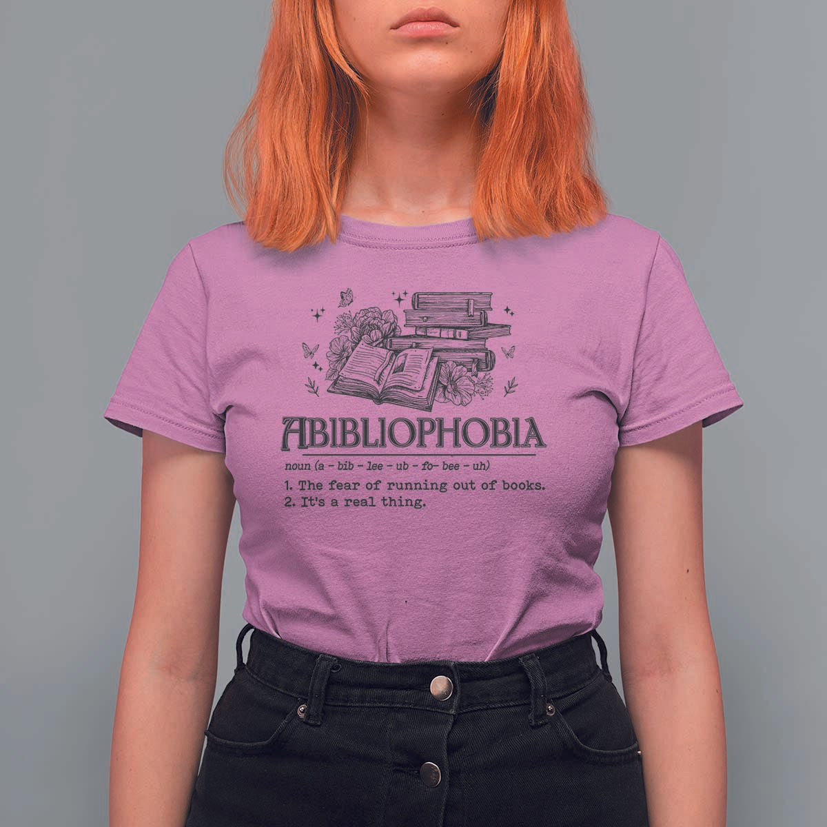 Funny Reading T Shirt For Women Abibliophobia Bookworm Reader Butterfly Flower - Wonder Print Shop