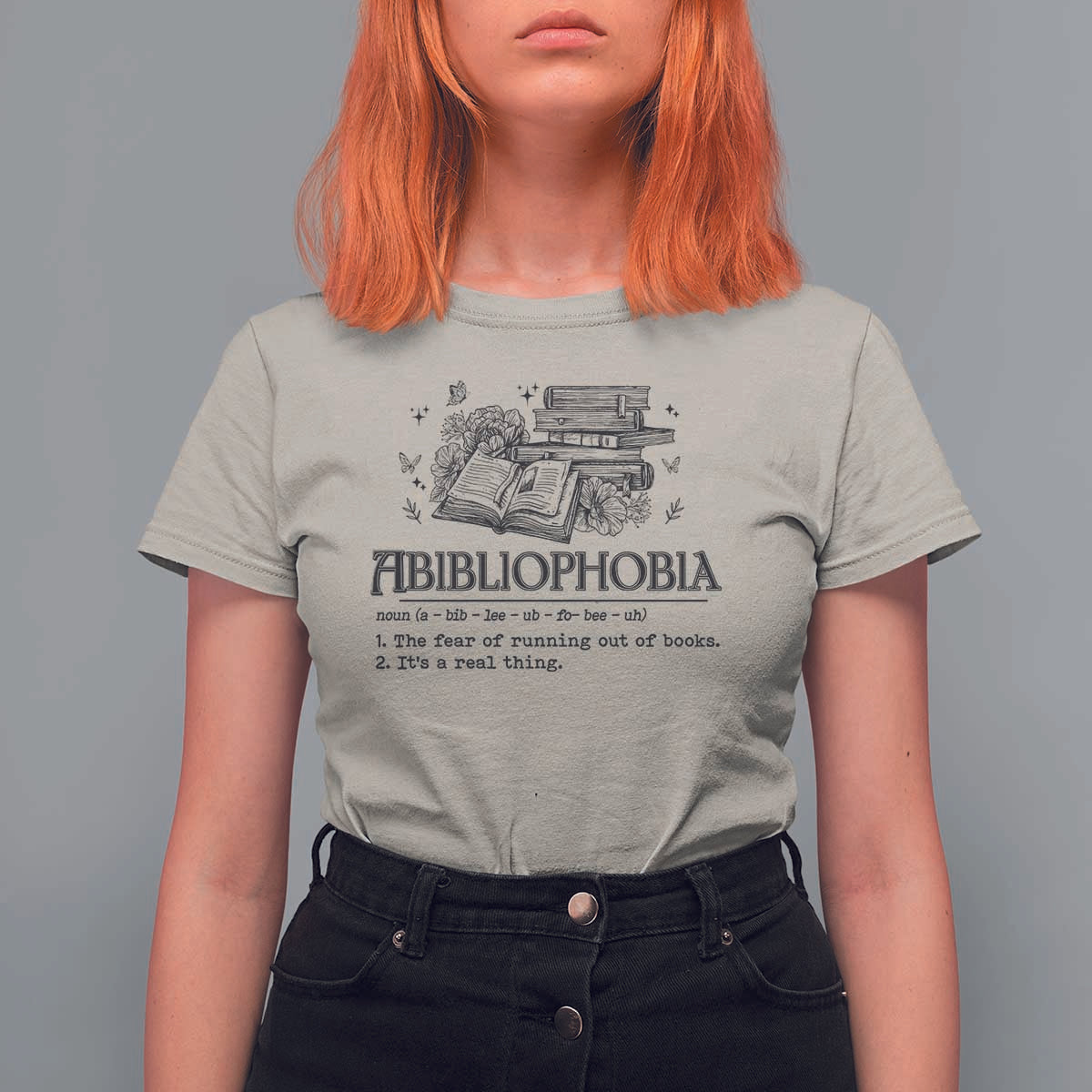 Funny Reading T Shirt For Women Abibliophobia Bookworm Reader Butterfly Flower - Wonder Print Shop