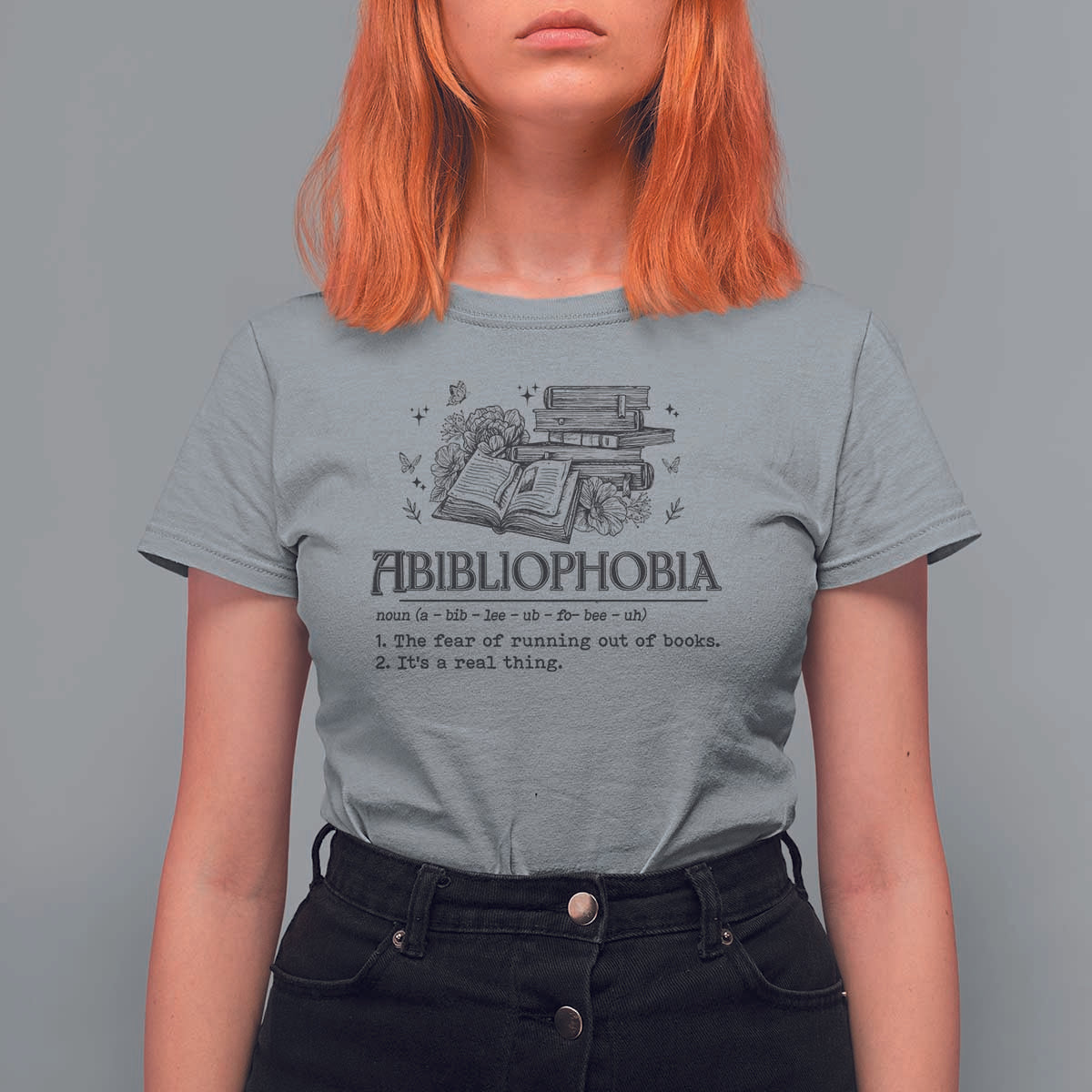 Funny Reading T Shirt For Women Abibliophobia Bookworm Reader Butterfly Flower - Wonder Print Shop
