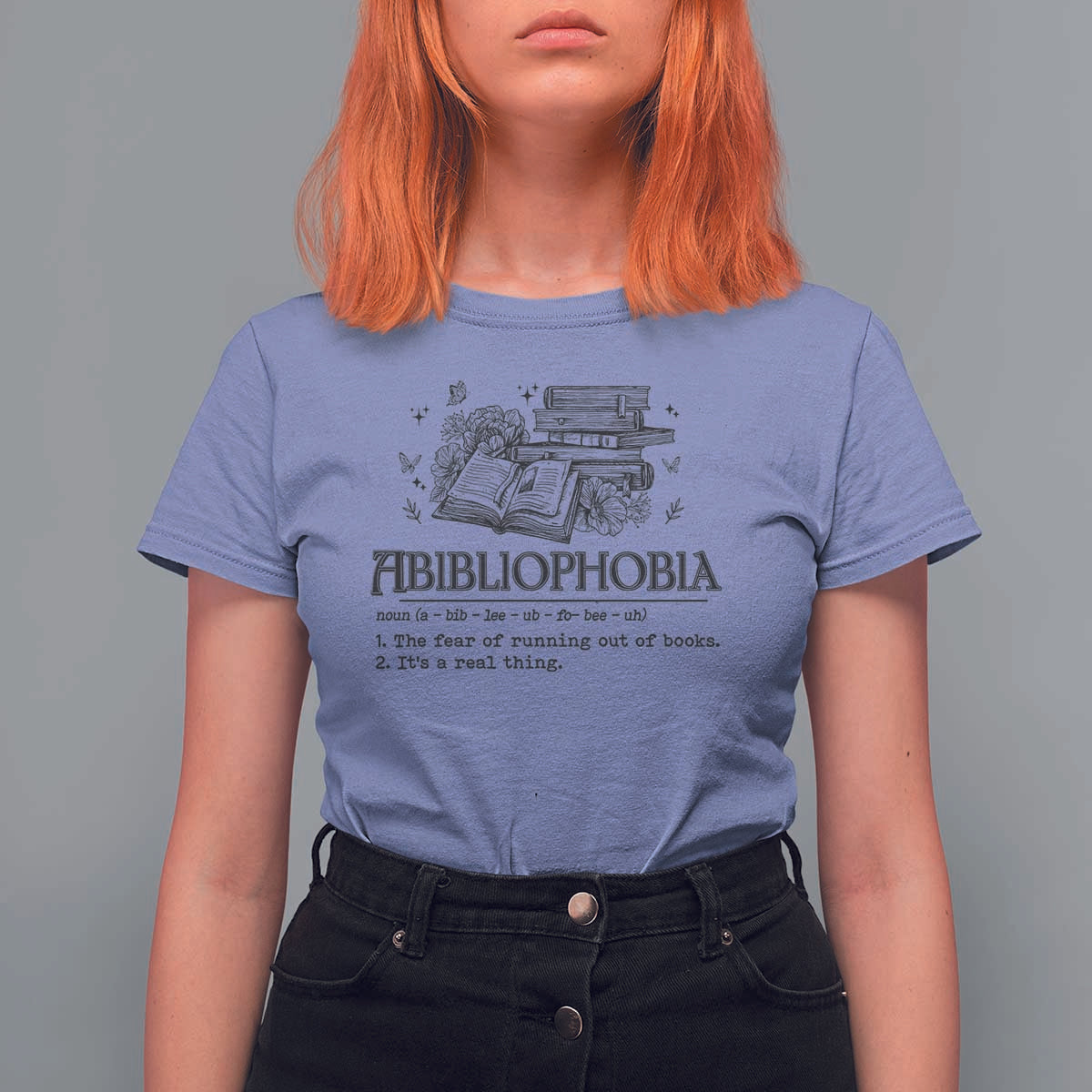 Funny Reading T Shirt For Women Abibliophobia Bookworm Reader Butterfly Flower - Wonder Print Shop